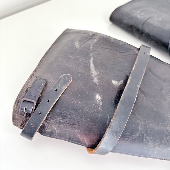 ANTIQUE WWII SWISS ARMY LEATHER BOOT GAITERS - PAIR - Picture 5 of 10